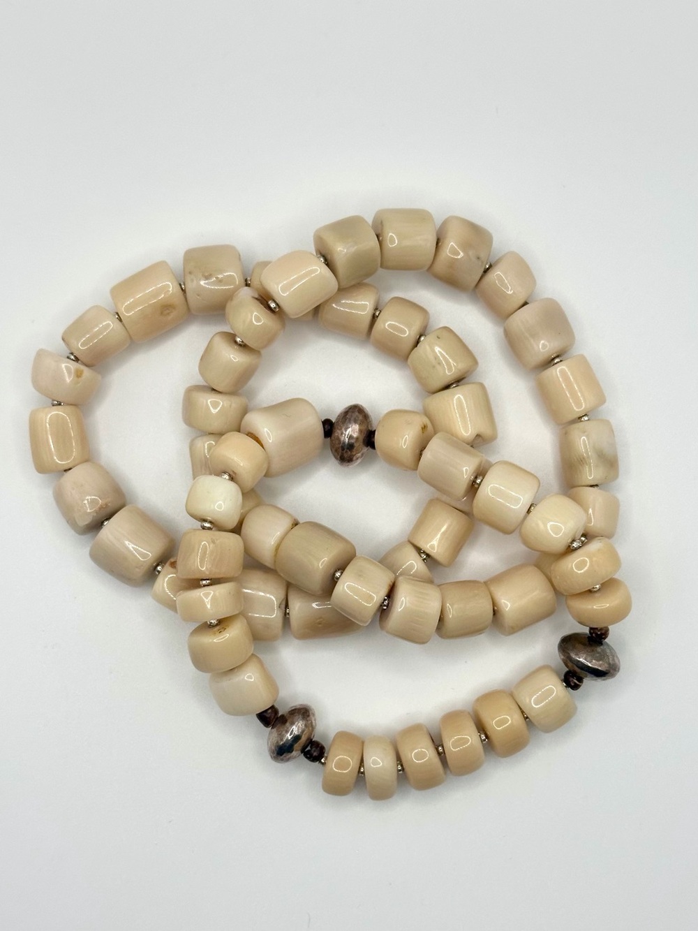 Silpada Three Beaded Bone Bracelet Set in Cream with Sterling Silver Beads 925